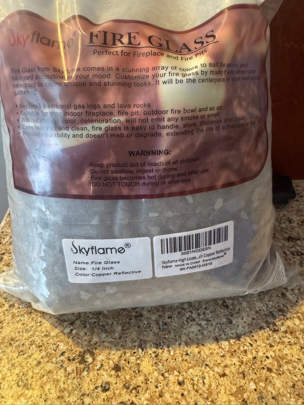 Copper Reflective Fire Glass - 1/4 Inch